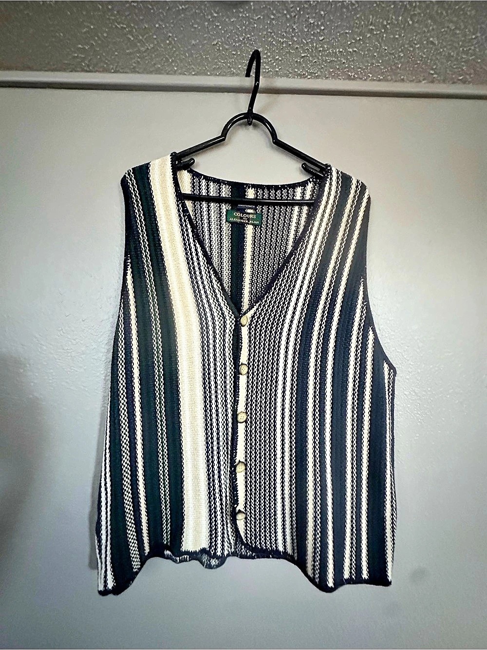 Alexander Julian Striped V-Neck Sweater Vest in Black & White